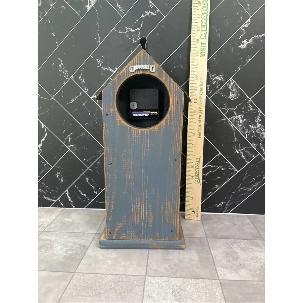 Rustic Wood Wall Or Desktop Clock Bird House Looks & Works Great